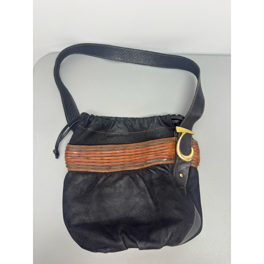 2 Effe Pelletterie Black With Brown Accent Italian Made Large Leather Tote Bag#1